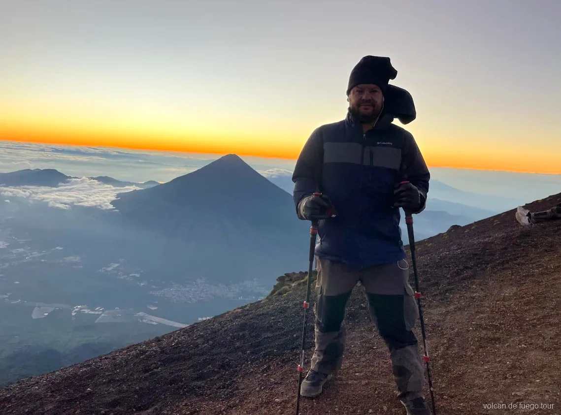 Fuego volcano eruption seen at dawn from the Acatenango sunrise hike