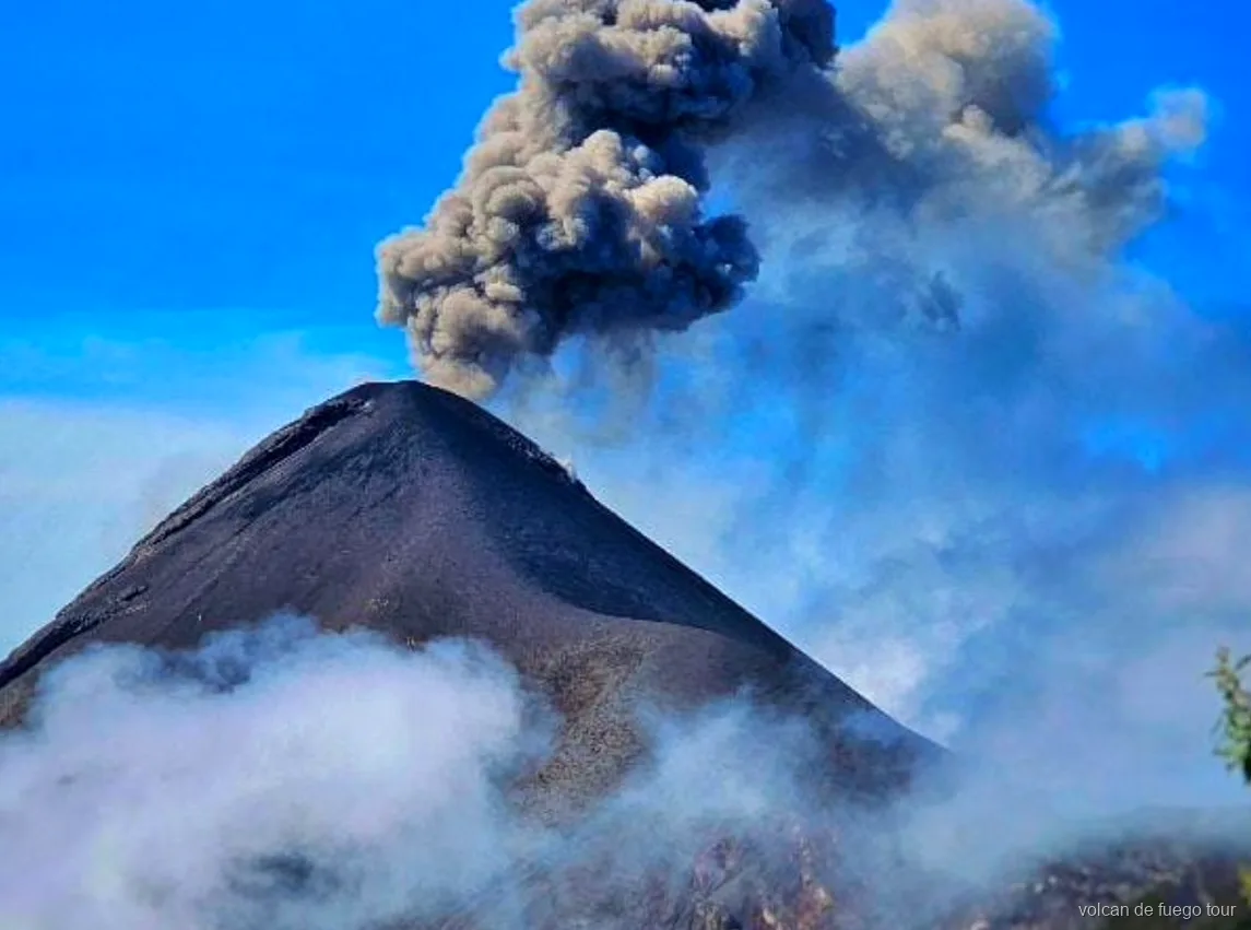 Cabin camp facing Fuego on the private Fuego volcano 4x4 tour